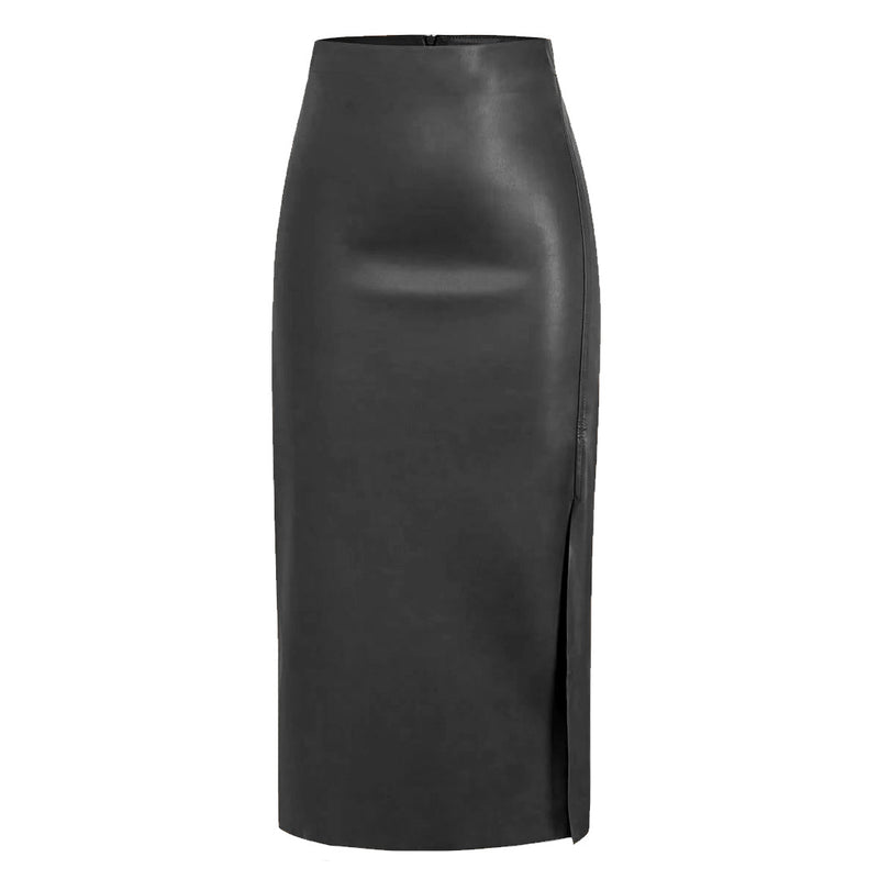 Faux Leather High Waist Sheath Long Skirt S / Black - ENCHANTE VOGUE