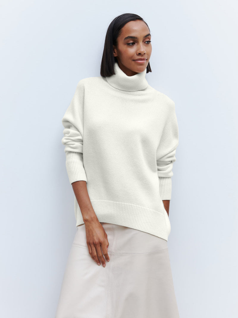 Two Collared Turtleneck Anti Pilling Sweater S / White - ENCHANTE VOGUE