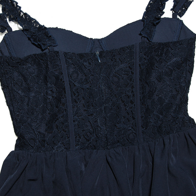 Sexy Lace Stitching Slim Fit Sleeveless Mini Dress XS / Navy Blue - ENCHANTE VOGUE