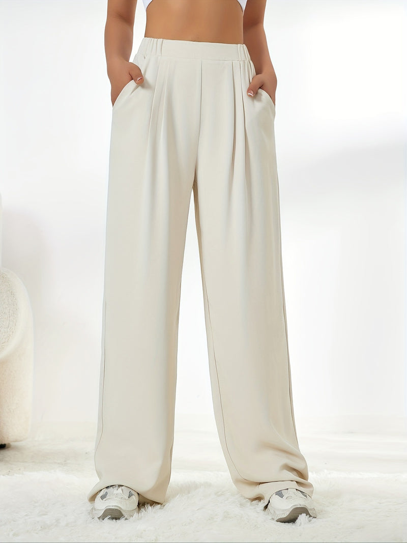 High Waist Wide Leg Straight Casual Trousers XS / Apricot - ENCHANTE VOGUE