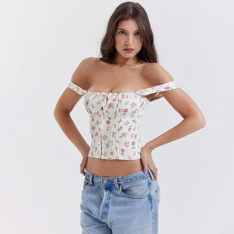 Printed Floral Cropped Top XS / Rose - ENCHANTE VOGUE