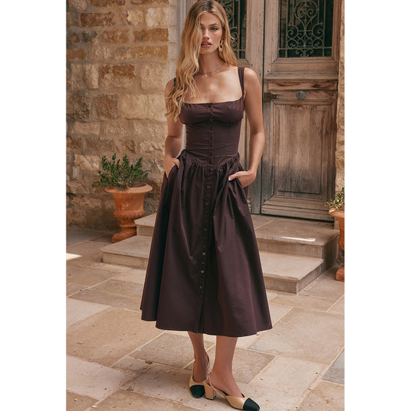 Sexy Sling Slim Fit Backless Midi Dress XS / Brown - ENCHANTE VOGUE