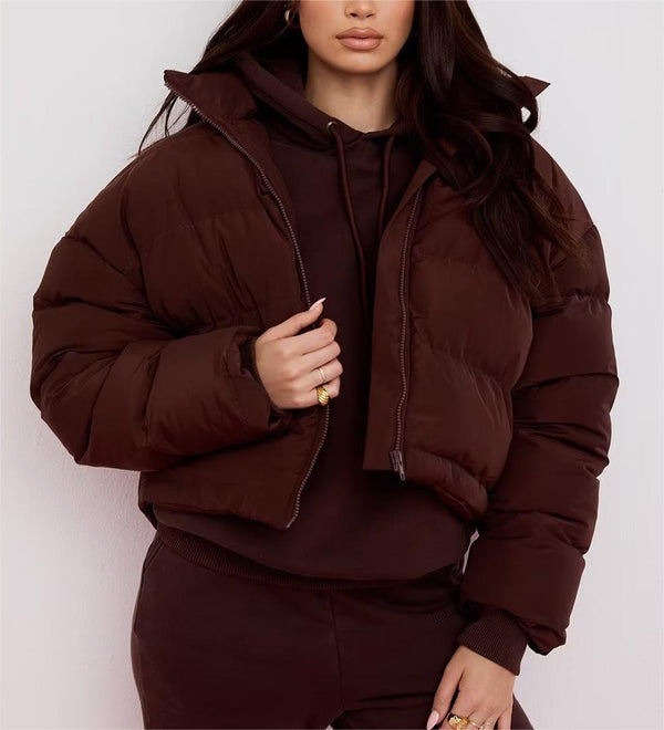 Warm Brown Stand-Up Collar Cotton Padded Coat S / Brown - ENCHANTE VOGUE