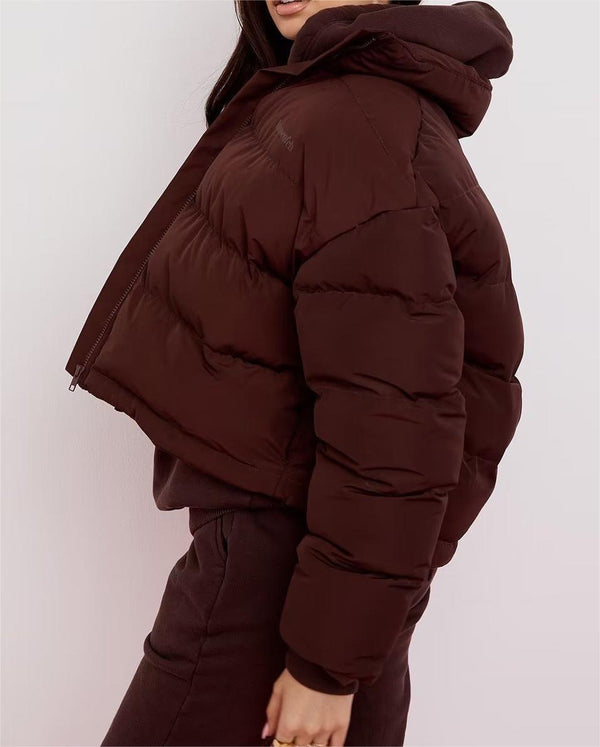 Warm Brown Stand-Up Collar Cotton Padded Coat S / Brown - ENCHANTE VOGUE