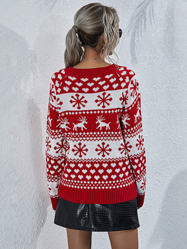 Christmas Elk Knitted Sweater S / Red - ENCHANTE VOGUE