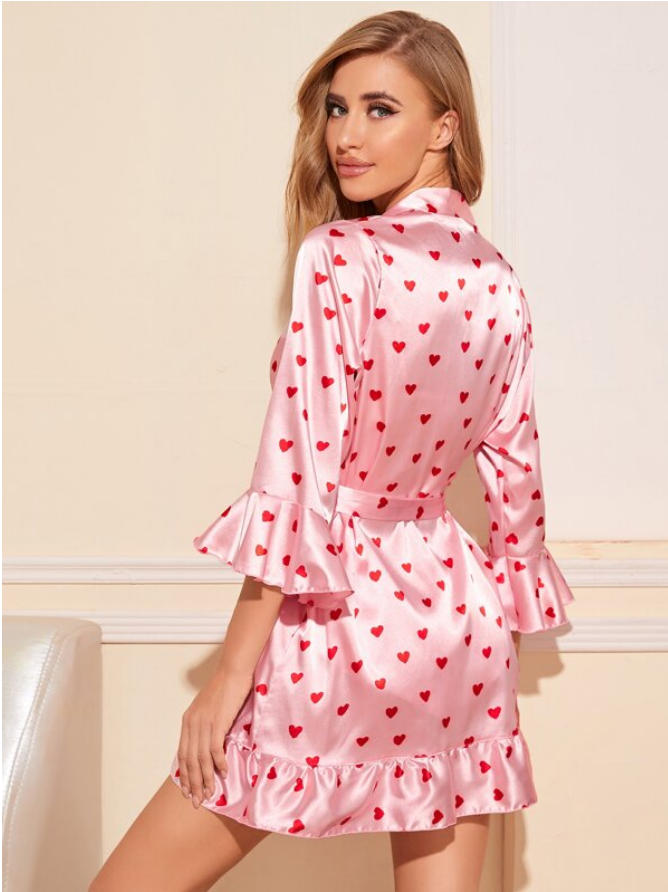 Sexy Striped Silk Printed Nightwear Set S / Pink Striped - ENCHANTE VOGUE