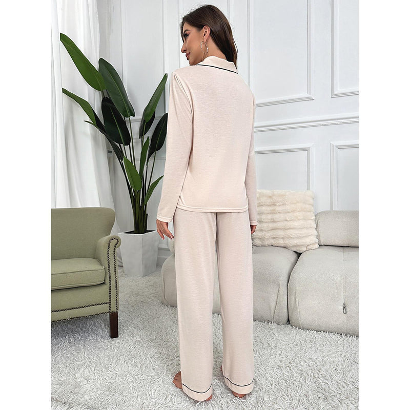 Long Sleeve Casual Loungewear Set S / Beige - ENCHANTE VOGUE