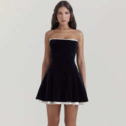 Velvet Tube Top Slim Fit Mini Dress XS / Black - ENCHANTE VOGUE