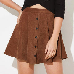 Corduroy Single Row Button Skirt S / Khaki - ENCHANTE VOGUE