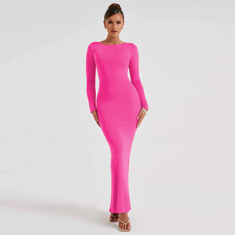 Sexy Backless Lace-Up Long Sleeve Elegant Maxi Dress S / Coral Red - ENCHANTE VOGUE