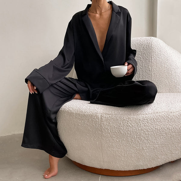 Thin Silk Loose Loungewear Set S / Gray - ENCHANTE VOGUE