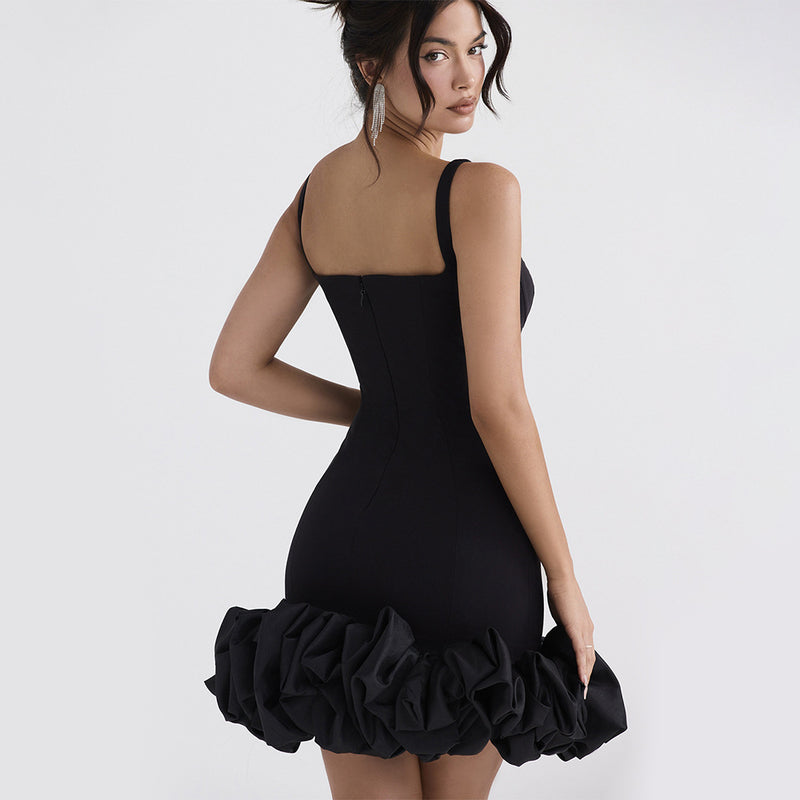 Backless Square Collar Mini Dress XS / Black - ENCHANTE VOGUE