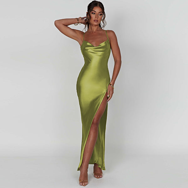 Sultry Summer Split Sling Maxi Dress S / Green - ENCHANTE VOGUE