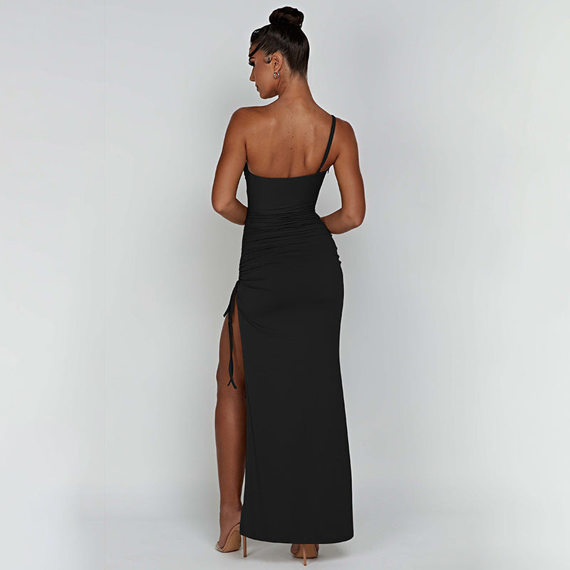 Single Shoulder Cami Maxi Dress S / Black - ENCHANTE VOGUE