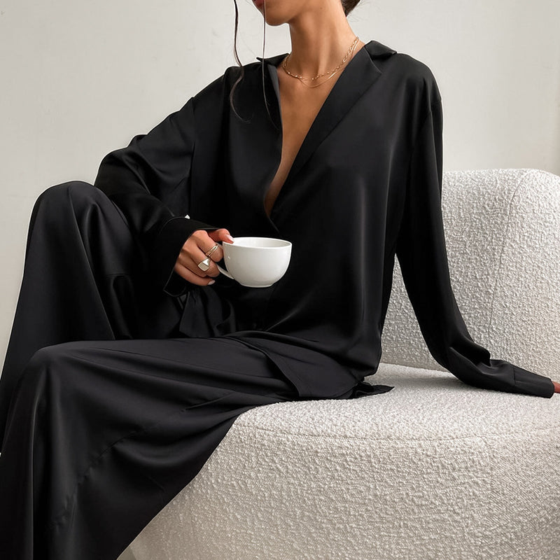 Thin Silk Loose Loungewear Set S / Gray - ENCHANTE VOGUE