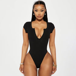 Sexy Tight Short Sleeved T shirt Jumpsuit S / Black - ENCHANTE VOGUE