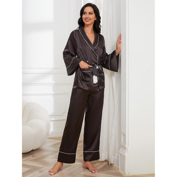 Satin Lace Up Loose Loungewear S / Black - ENCHANTE VOGUE