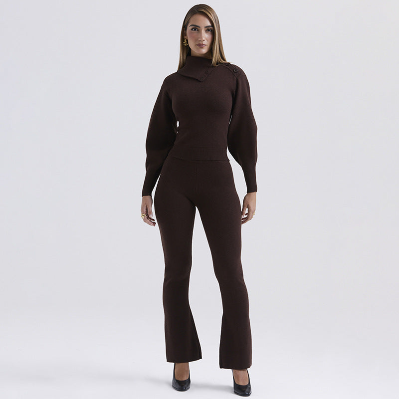 Long Sleeve Straight Leg Knitted Set S / Black - ENCHANTE VOGUE