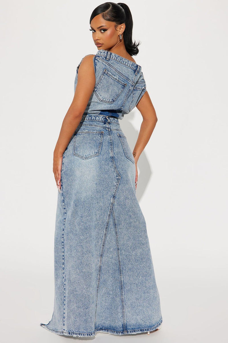 Retro Denim Two Piece Set Skirt S / Skyblue - ENCHANTE VOGUE