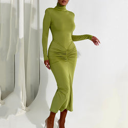 Bodycon High Neck Maxi Dress S / Green - ENCHANTE VOGUE