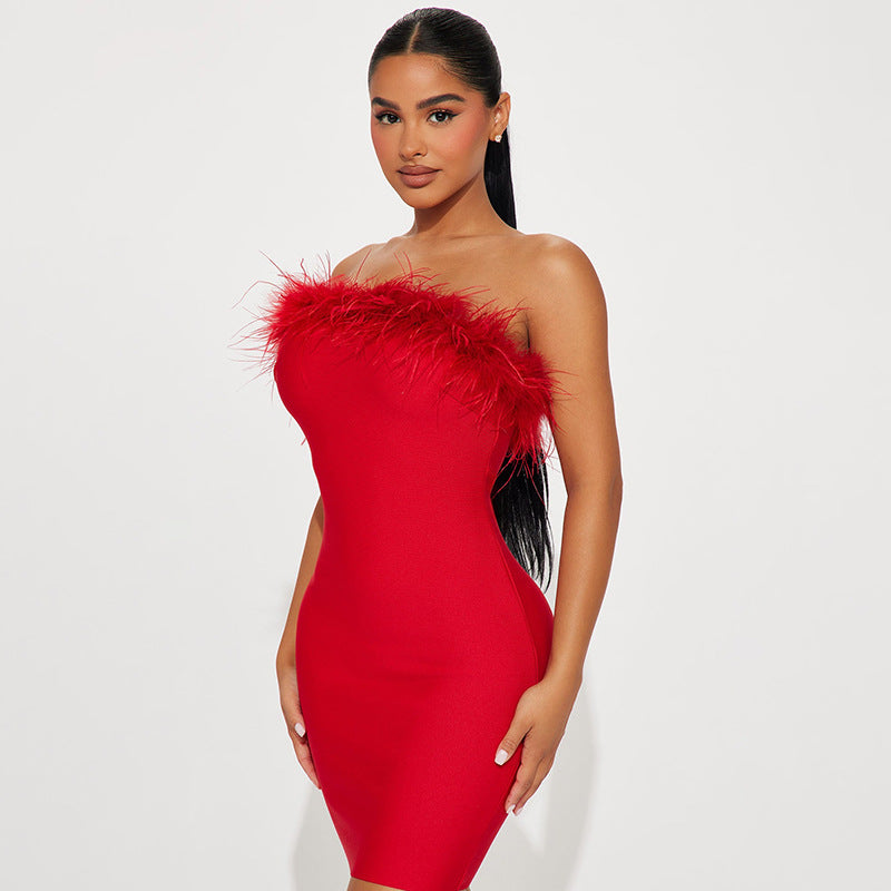 Sexy Tube Top Tassel Mini Dress S / Red - ENCHANTE VOGUE