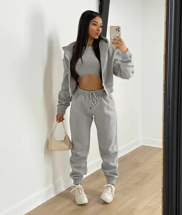 Hoodie Sweatshirt Long Sleeved Casual Three Piece Set S / Gray - ENCHANTE VOGUE