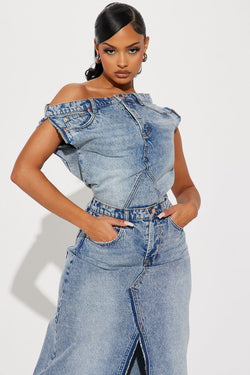 Retro Denim Two Piece Set Skirt S / Skyblue - ENCHANTE VOGUE