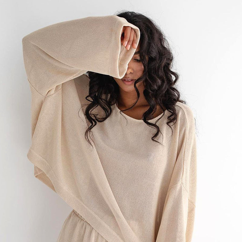 Comfortable Loose Rayon Long Sleeve Loungewear Set S / Khaki - ENCHANTE VOGUE