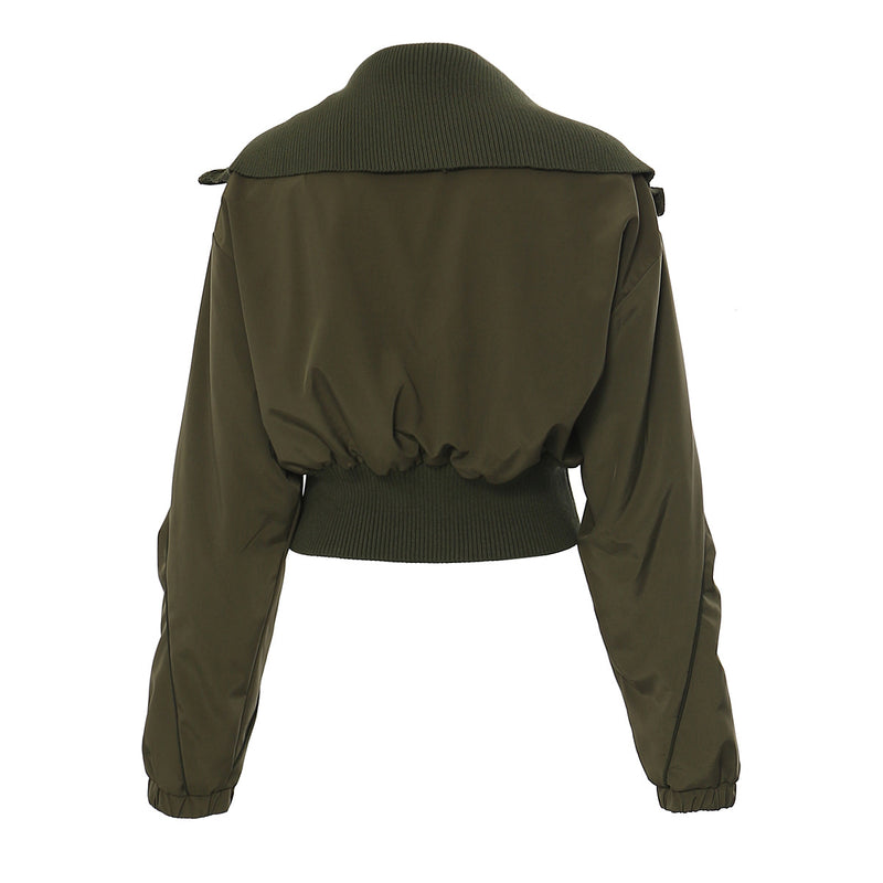 Varsity Three-Dimensional Zipper Jacket M / Army Green - ENCHANTE VOGUE