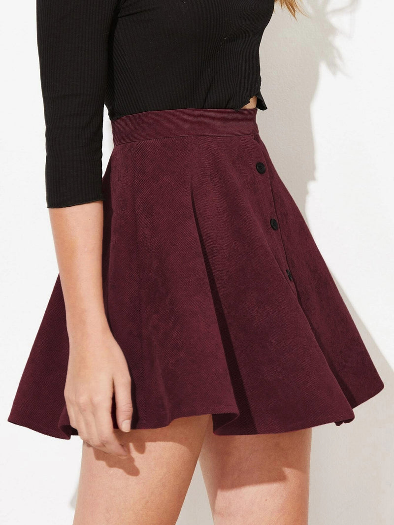 Corduroy Single Row Button Skirt S / Purple - ENCHANTE VOGUE