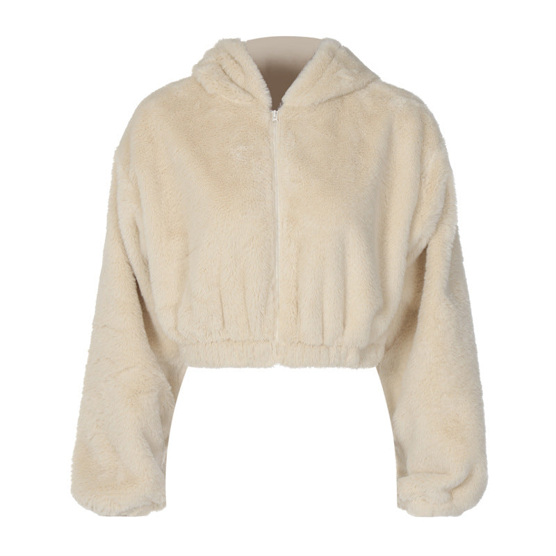 Plush Zipper Hoodie S / Apricot - ENCHANTE VOGUE